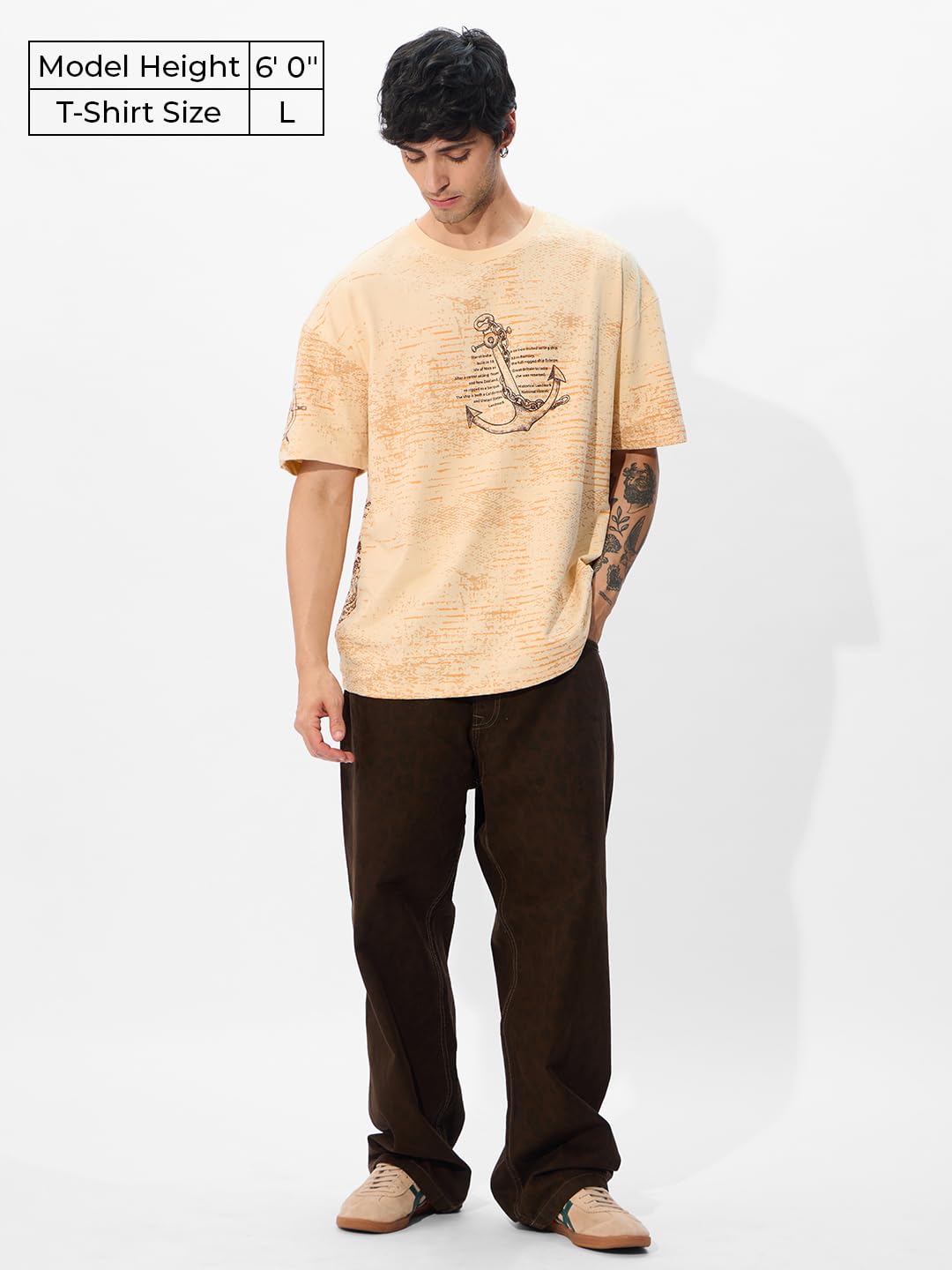 The Souled Store Lets Sail Oversized T-Shirt for Men Boys Cotton Casual Half Sleeves Baggy Loose Fit Drop Shoulder Round Neck B