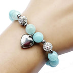 DOLON Blue Glass Beaded Rhinestone Heart Charm Granddaugther Bracelet Jewelry Back to School Birthday Christmas Holiday Gift