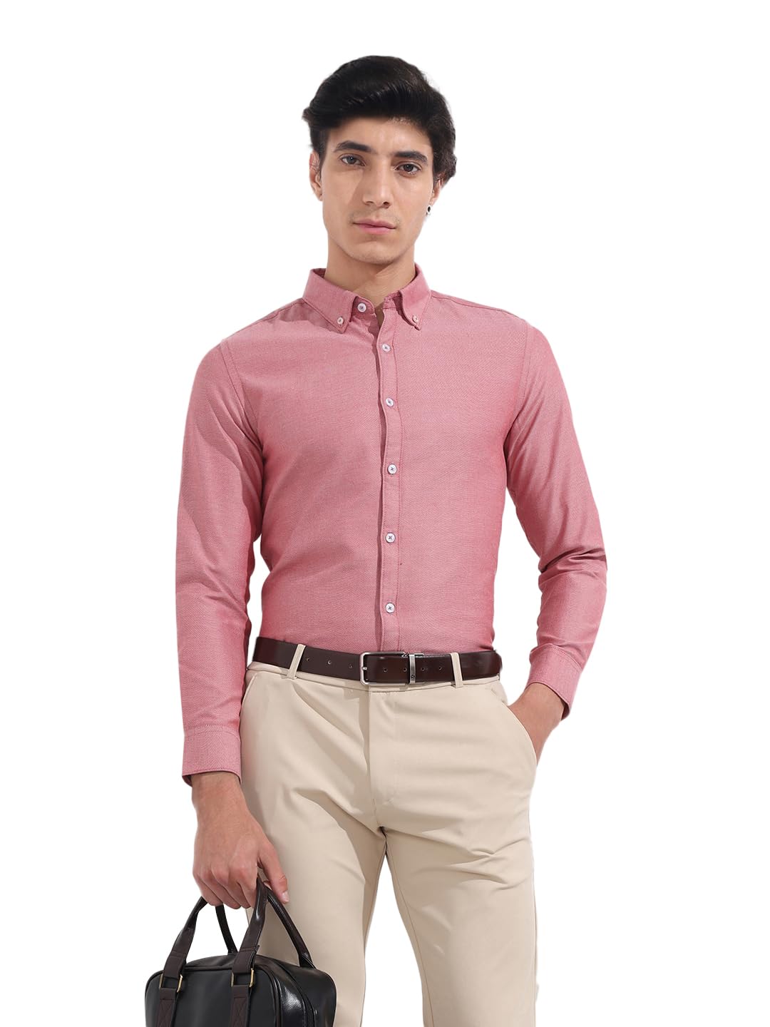 The Indian Garage Co Mens Slim Fit Solid Buttondown Collar Long Sleeves Formal Shirt