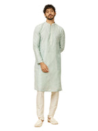 Manyavar Light Blue Art Silk Embroidery|Stone Work Kurta Pyjama Set For Men