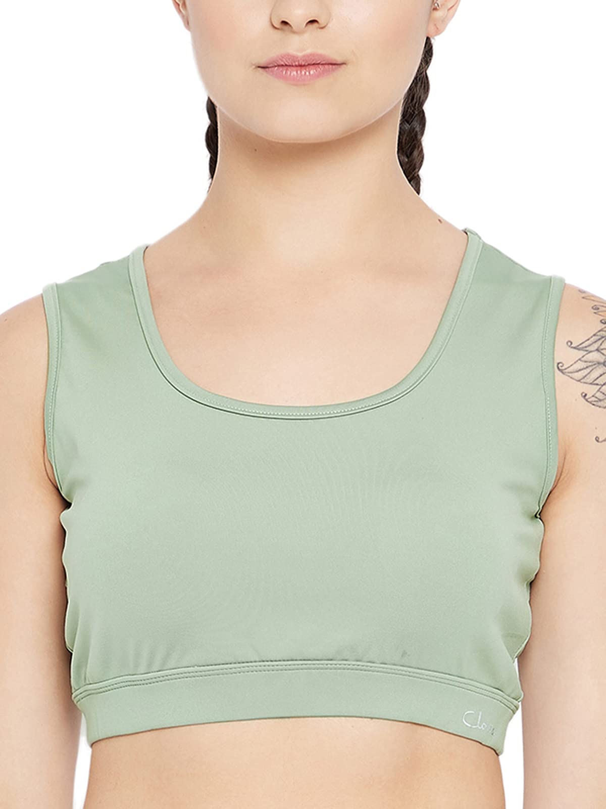 Clovia Womens Medium Impact Non-Padded Sports Bra with Removable Pads (BR2056S11_Green_L)