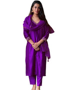 ANNI DESIGNER Womens Cotton Blend Straight Embroidered Kurta with Pant & Dupatta (BAGICHA Begani_XXL_Begani_XX-Large)