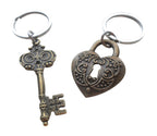 Large Bronze Key and Heart Lock Keychain Set- Youve Got The Key To My Heart; 8 Year Anniversary Gift, Couples Keychain Set