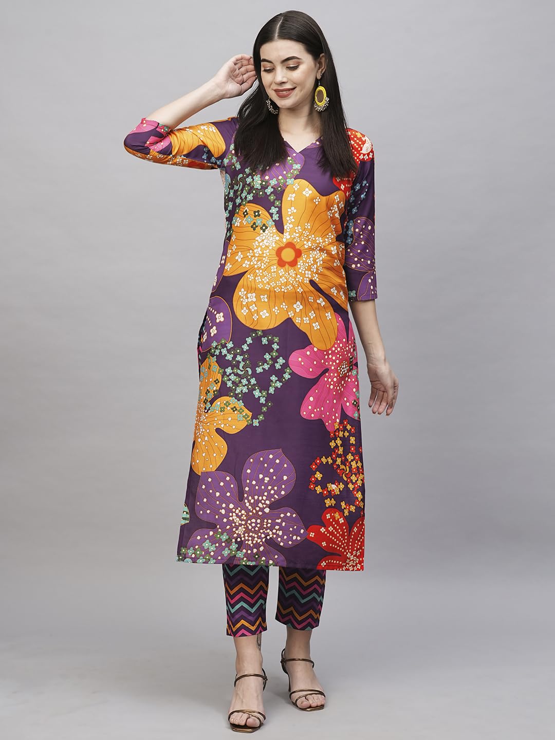 ANNI DESIGNER Ladies Cotton Blend Kurta with Trousers, purple, L