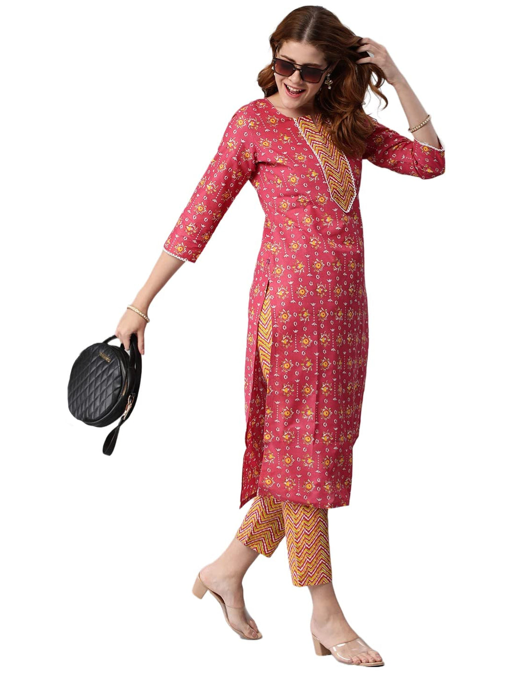 ANNI DESIGNER Women's Cotton Blend Traditional Straight Printed Kurta with Pant (Mikaa Pink-Nw5_4XL_Pink_XXXX-Large)