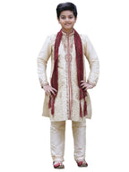 Manyavar Blended Silk Full Sleeve Zari And Stone Kurta Pajama Set For Kids And Boys(8-10 Years)
