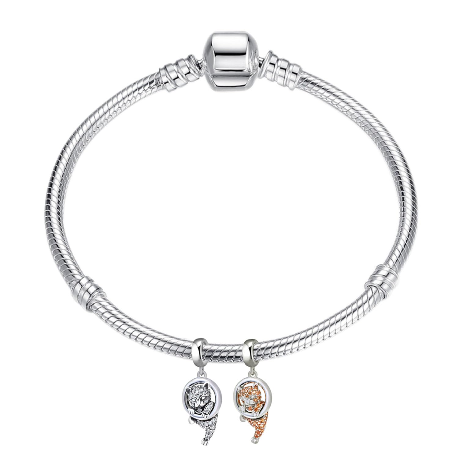 LAMOONY Lucky Cat Charm 925 Sterling Silver Animal Charm Pet Charm Halloween Charm Christmas Charm for Diy Charms Bracelet (Cat)