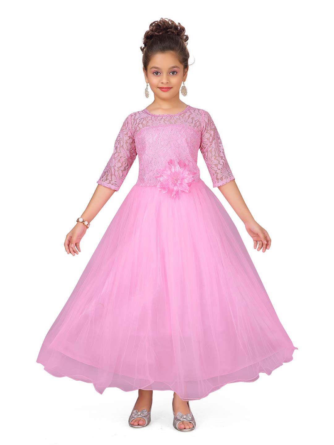 Aarika Girls Polyester A-Line Maxi Dress (DG-AG-13_Pink_30)