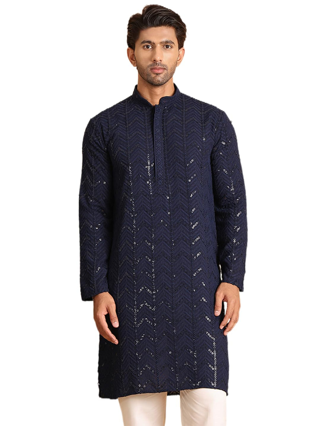 Jompers Mens Embroidered Sequined Viscose Straight Kurta
