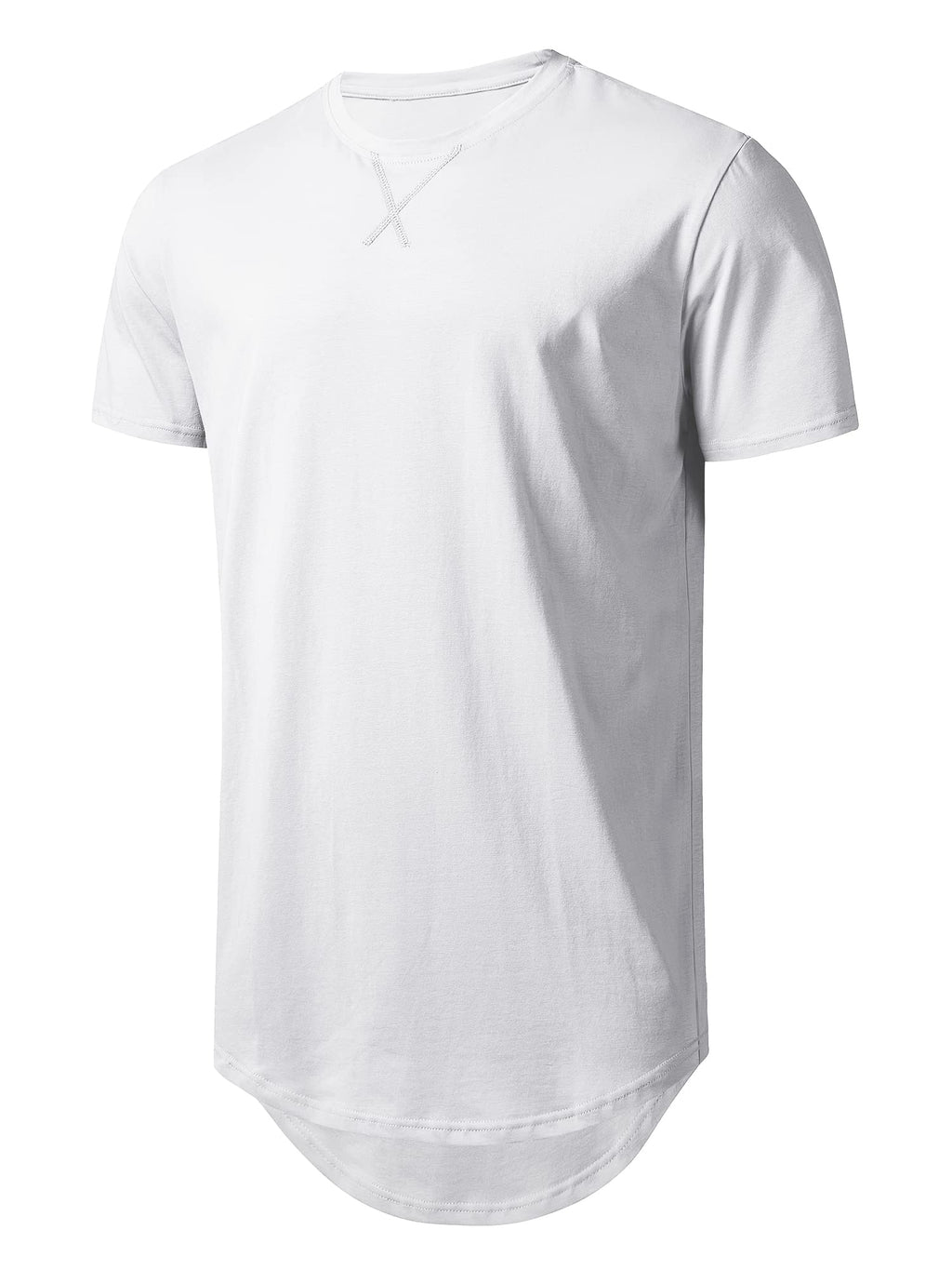 LETAOTAO Mens Hipster Longline T-Shirt Drop Cut Scallop Long Tail Slim Fit Bodybuilding Gym Muscle Workout Tee (XL, White 970)