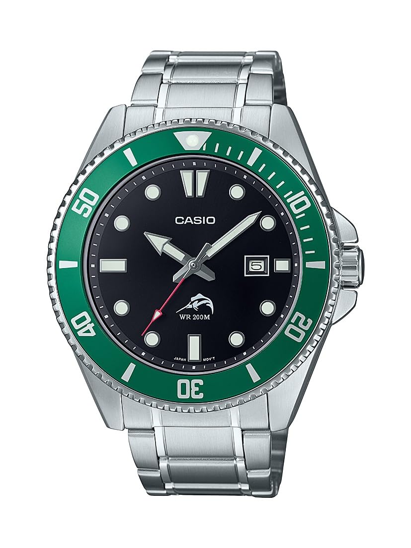 Casio MDV106DD Series | Unisex Analog Watch | Silver/Red | 200M WR | Stainless Steel Case | Resin Band | 2 Hand Analog (HR, Min,