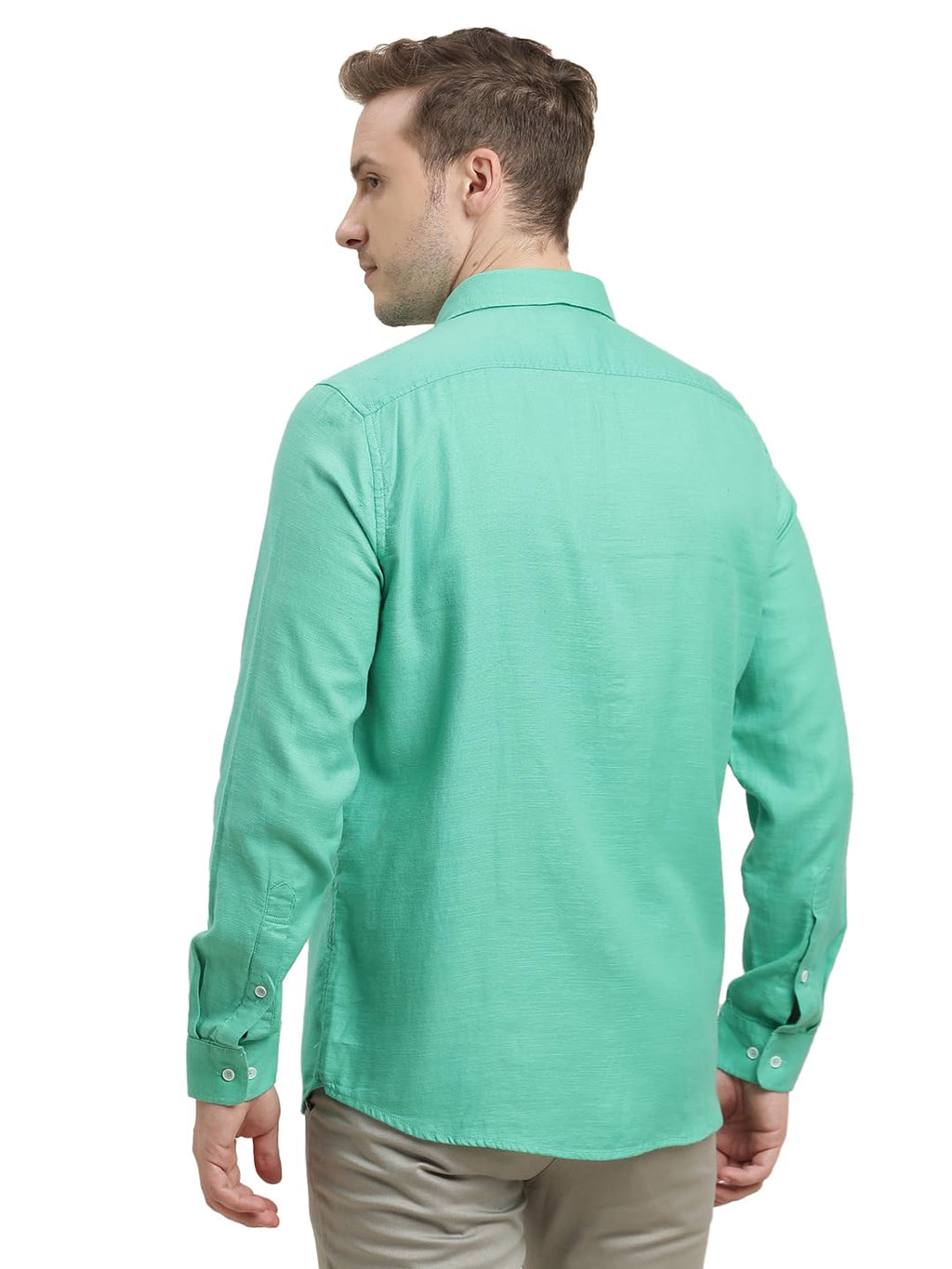 Turtle Men 100% Cotton Slim Fit Turquoise Solid Full Sleeve Casual Shirt