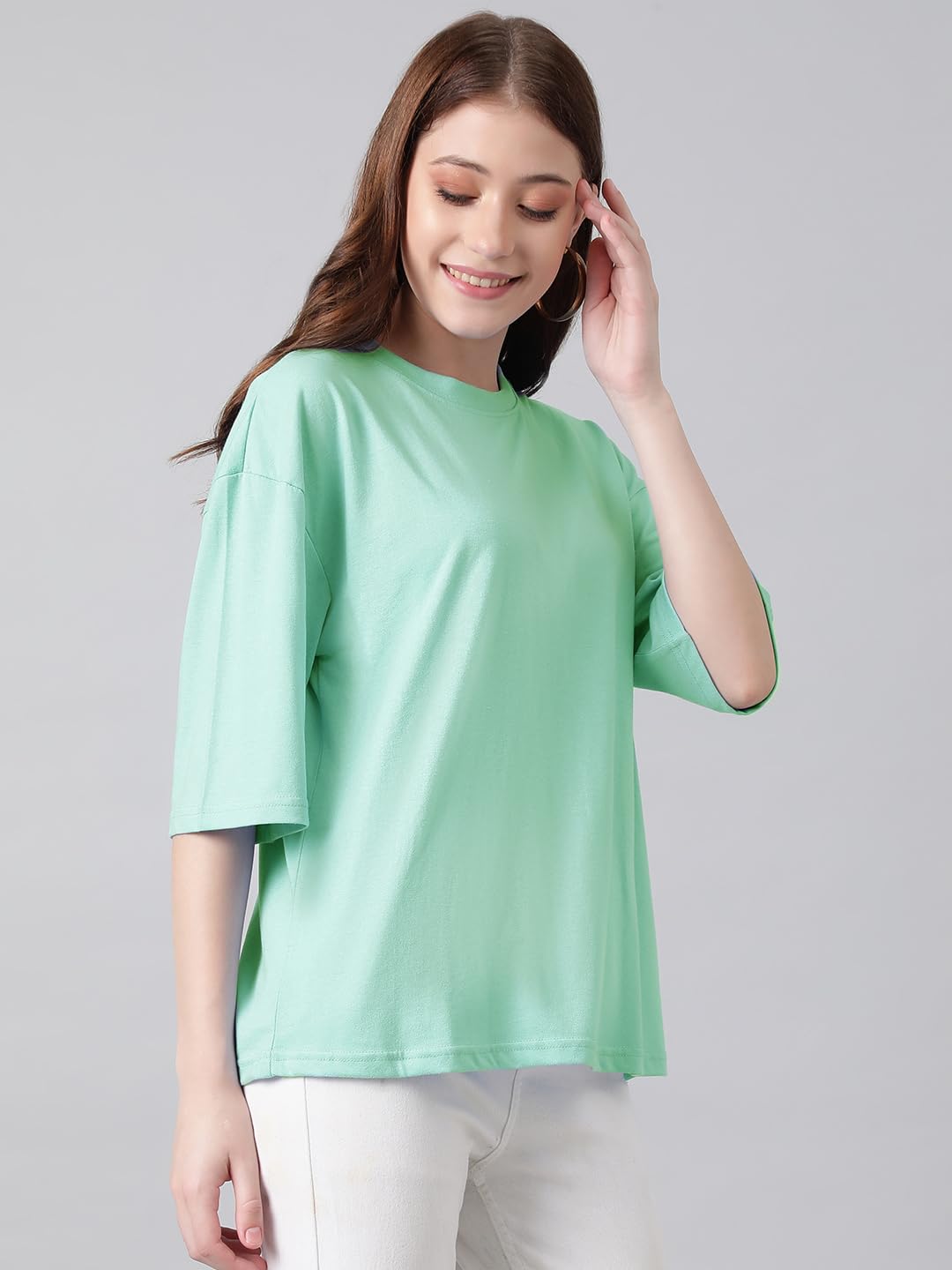 Kotty WomenS Cotton Blend Solid Oversized T-Shirts