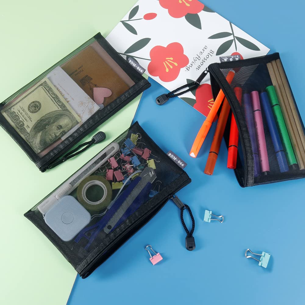 HRX Package Small Mesh Cosmetic Bags with Zipper, 6pcs Black Travel Makeup Pouches Organizer Case for Purse Diaper Bag