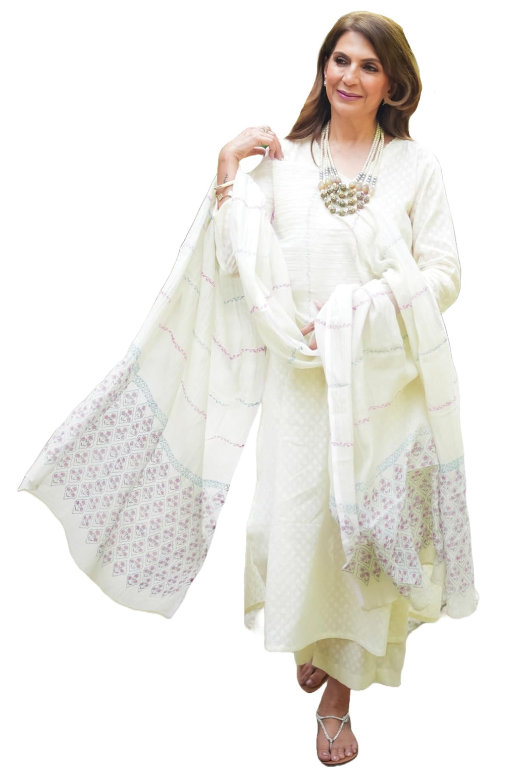 ANNI DESIGNER Womens Rayon Blend Printed Straight Kurta with Pant & Dupatta (Mirai White_S_White_Small)