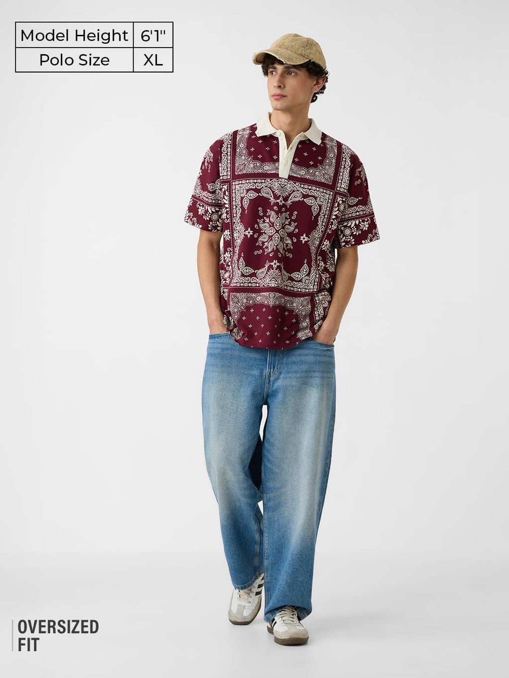 The Souled Store Paisley Men and Boys Short Sleeves Collared Neck Red All Over Printed Cotton Oversized Polos