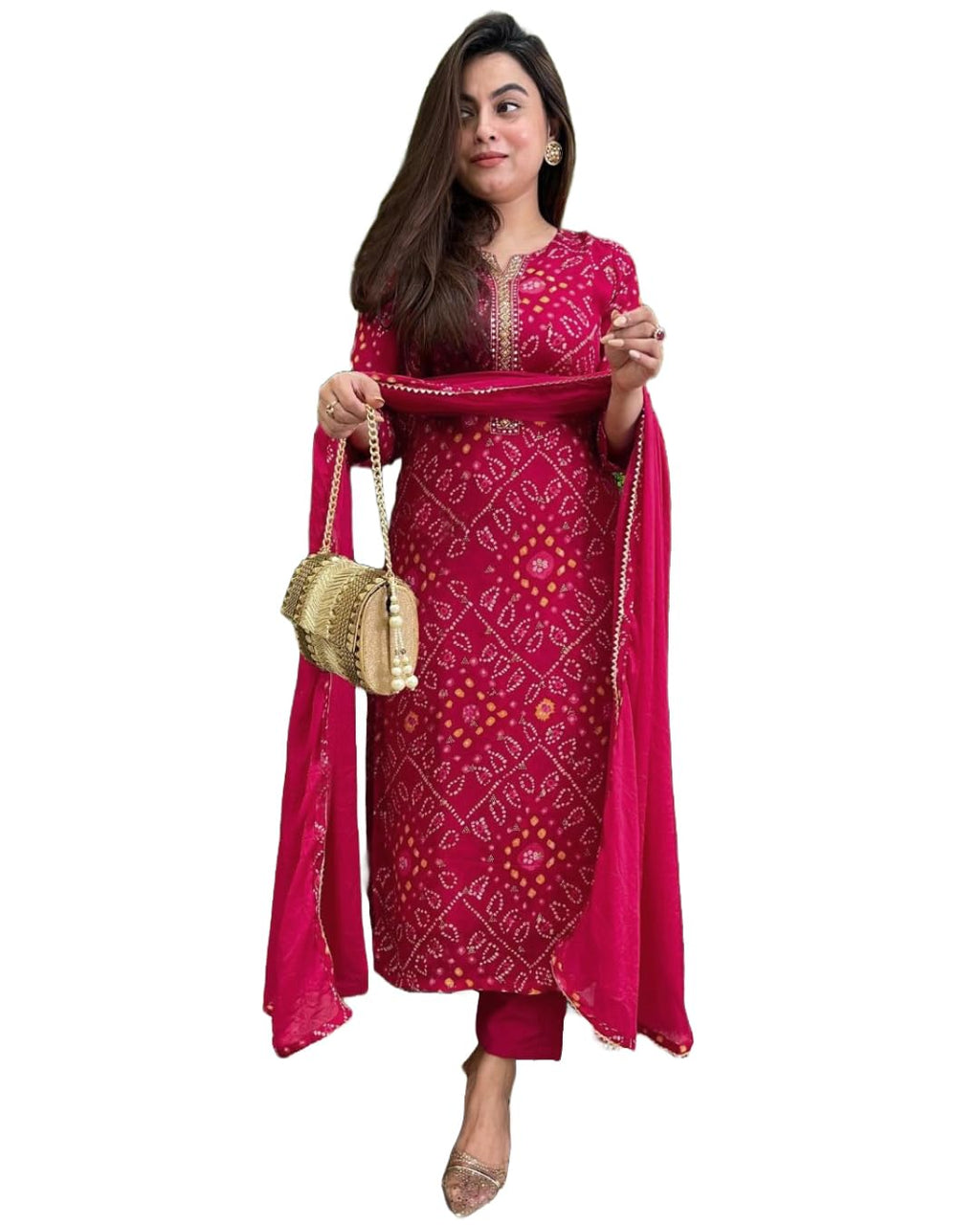ANNI DESIGNER Womens Rayon Blend Straight Printed Kurta with Pant & Dupatta (TURAE Rani_4XL_Pink_XXXX-Large)