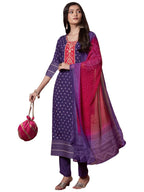 ANNI DESIGNER Womens Rayon Viscose Printed Straight Kurta with Pant & Dupatta (Subhi Begani-VKS04_M_Begani_Medium)
