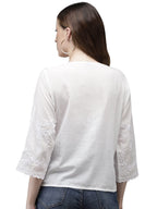 Ishin WomenS White Embroidered Crop Top