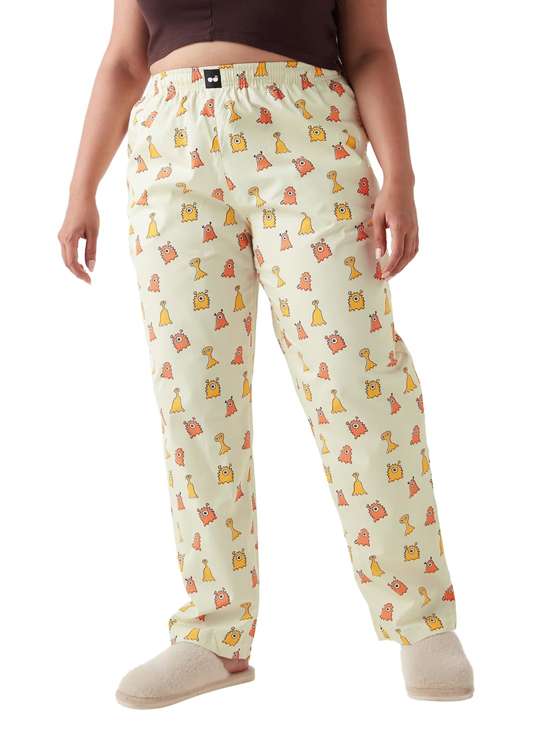 Bewakoof Womens All Over Print Regular Fit Poplin Plus Size Pyjama_645091_Yellow_5XL