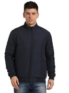 Turtle Men Polyester Solid Blue Zipper Windcheater Jacket