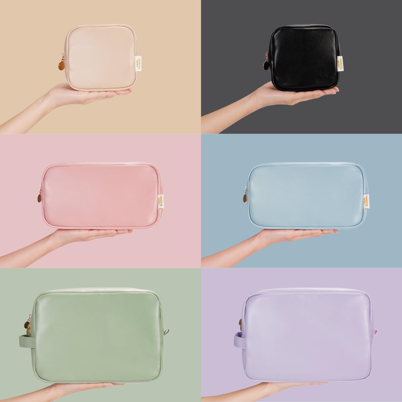 Wandering Nature Small Makeup Bag for Purse Mini Make up Pouch Cute Cosmetic Pouch for Women with Slip-in Pockets Eco Vegan Leat