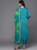Libas Womens Poly Chiffon Kurta Sets (38126O_Turquoise Blue