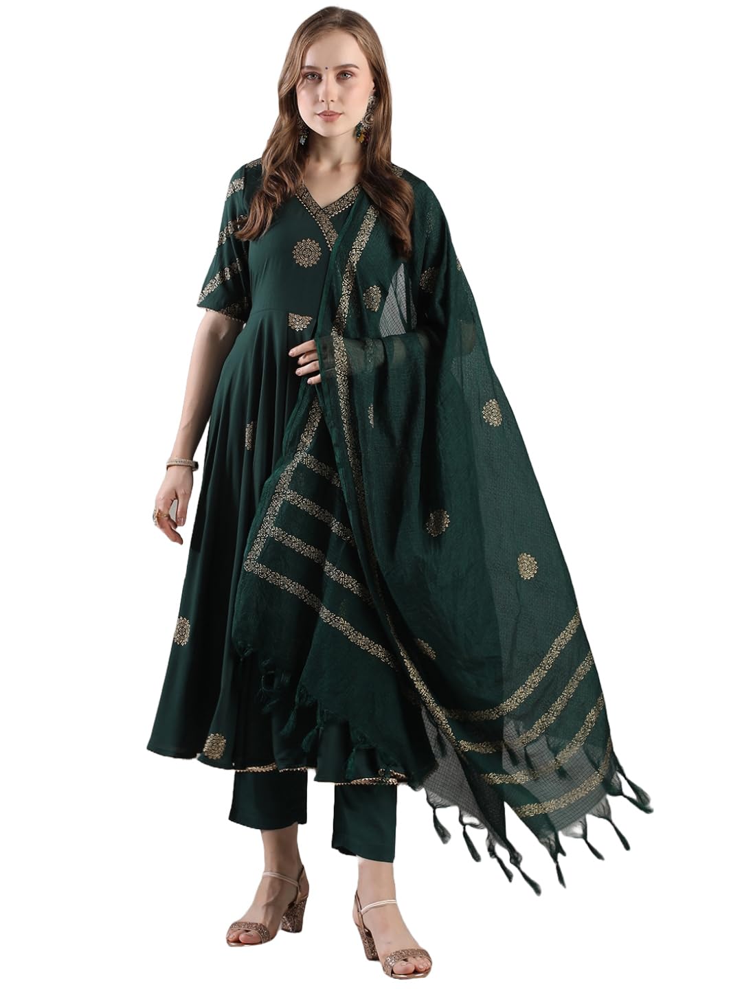 ANNI DESIGNER Womens Rayon Blend Anarkali Printed Kurta with Pant & Dupatta (Berlin GREEN-VKS05_S_Green_Small)