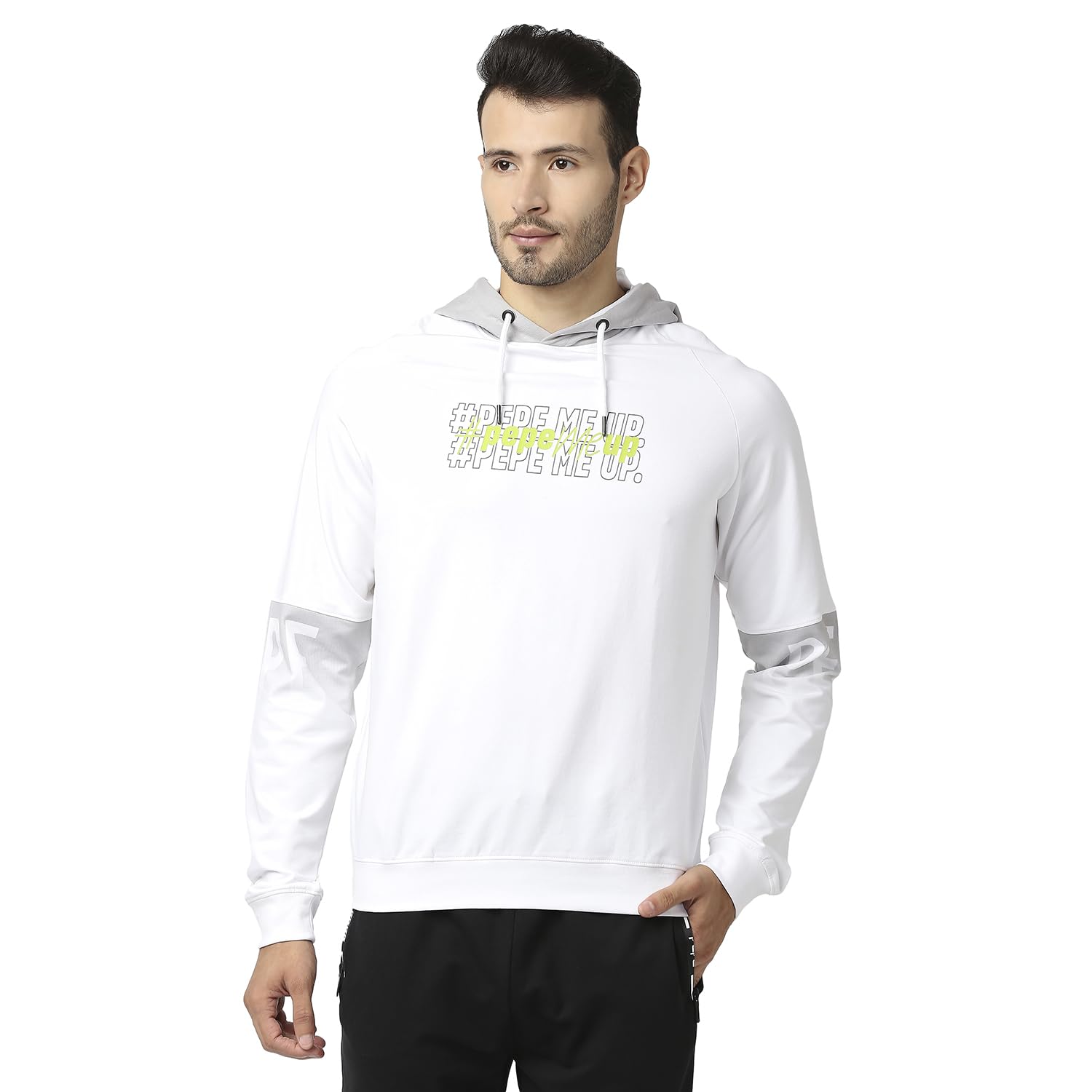 Pepe Jeans Mens Cotton Blend Hooded Neck Regular Lopez Placement Printed Sweatshirt, White,M