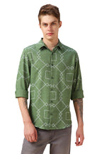 Dennis Lingo Men Green Abstract Print Cotton Relaxed Fit Full Sleeve Shirts
