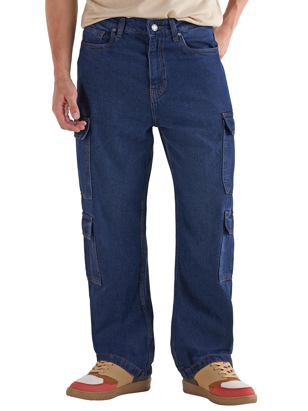 Bewakoof Mens Washed Regular Fit Cotton Lycra Blend Jeans_654889_Blue_34
