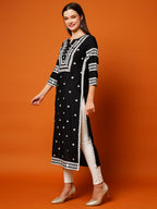 Anni Designer WomenS Cotton Blend Straight Chikankari Embroidered Kurta (Stho-Black-Grt_S_Black_Small)