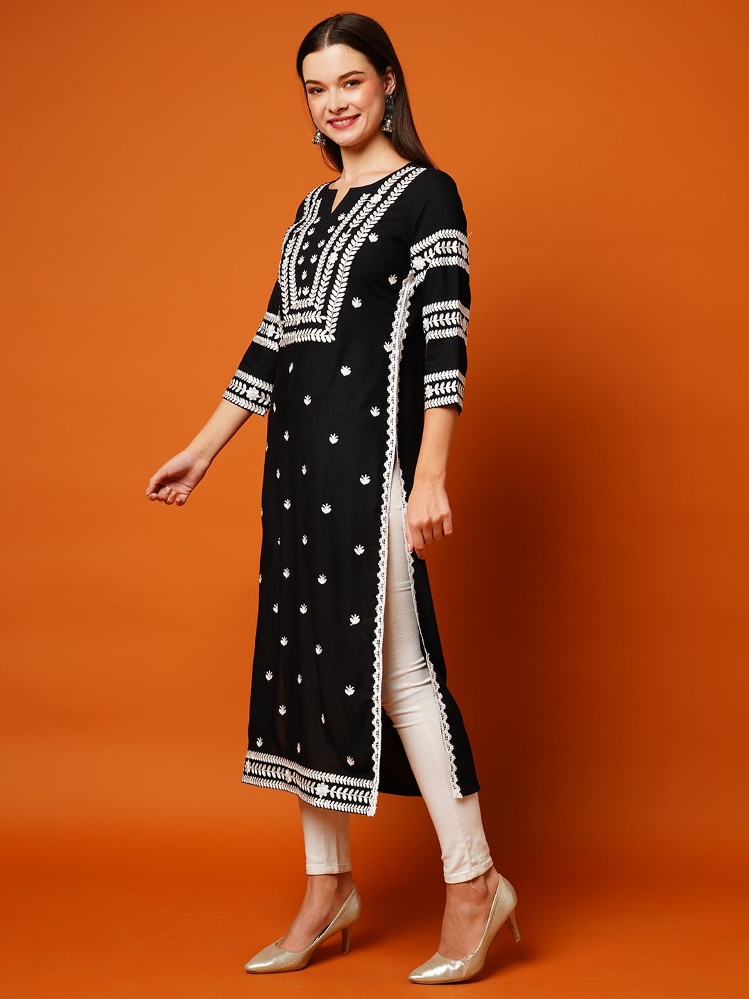 Anni Designer WomenS Cotton Blend Straight Chikankari Embroidered Kurta (Stho-Black-Grt_S_Black_Small)