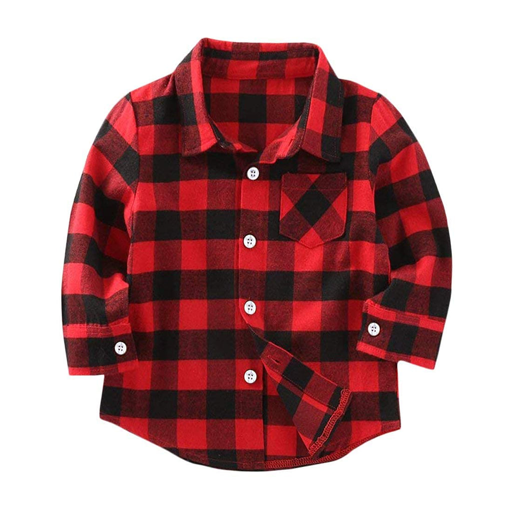 Toddler Girls Boy Clothes Plaid Flannel Long Sleeve T-Shirt Tops Kid Christmas Outfits(3-4T) Red-a
