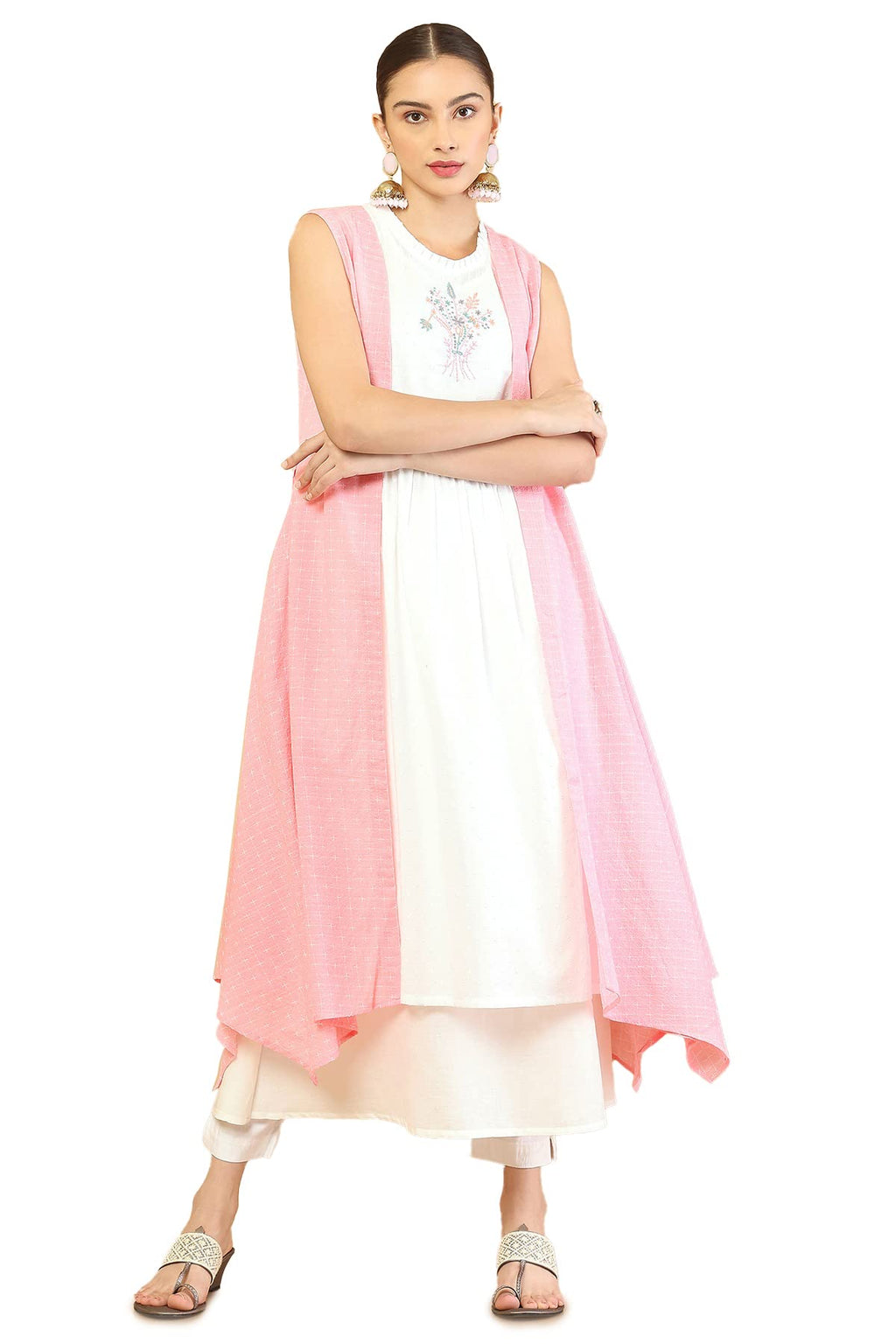 Soch Pink Cotton Layered Jacket Style Kurta - Xl