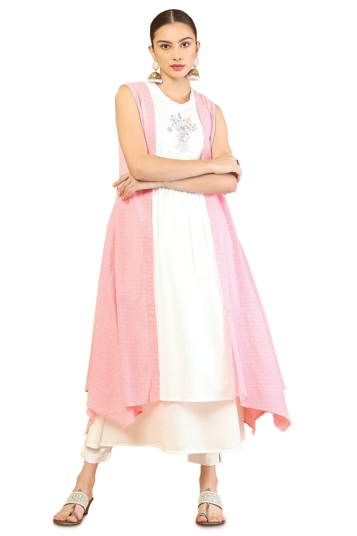 Soch Pink Cotton Layered Jacket Style Kurta - Xl