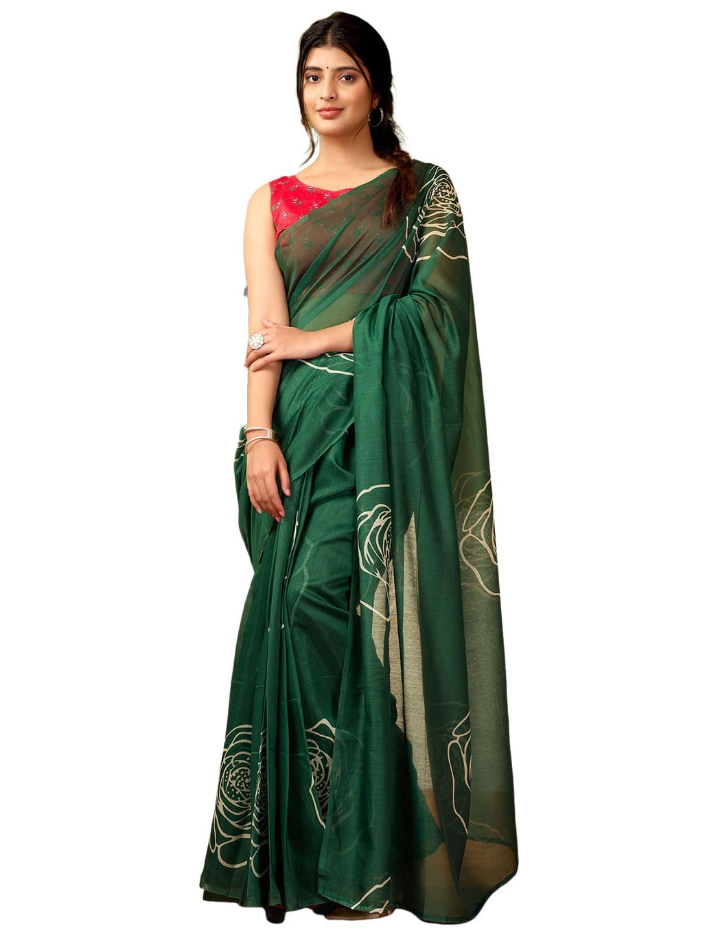 Satrani WomenS Chanderi Cotton Printed Ready To Wear One Minute Pre Pleated Readymade Saree With Unstitched Blouse Piece (32Rs3