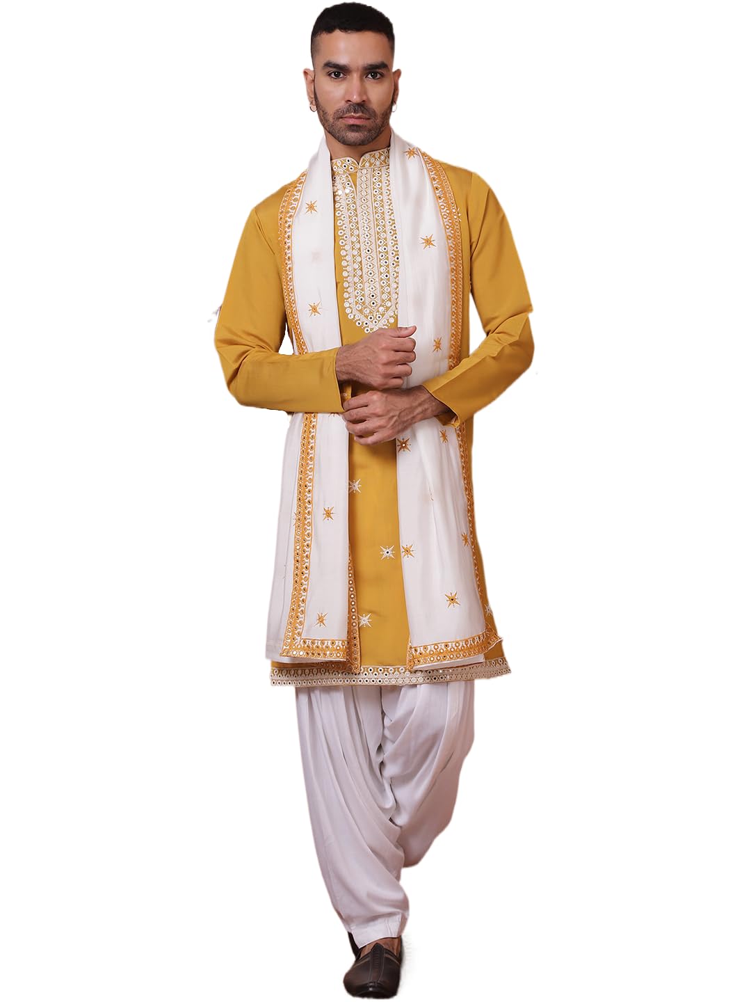 Jompers Mens Embroidered Silk Blend Kurta Salwar And Dupatta Set