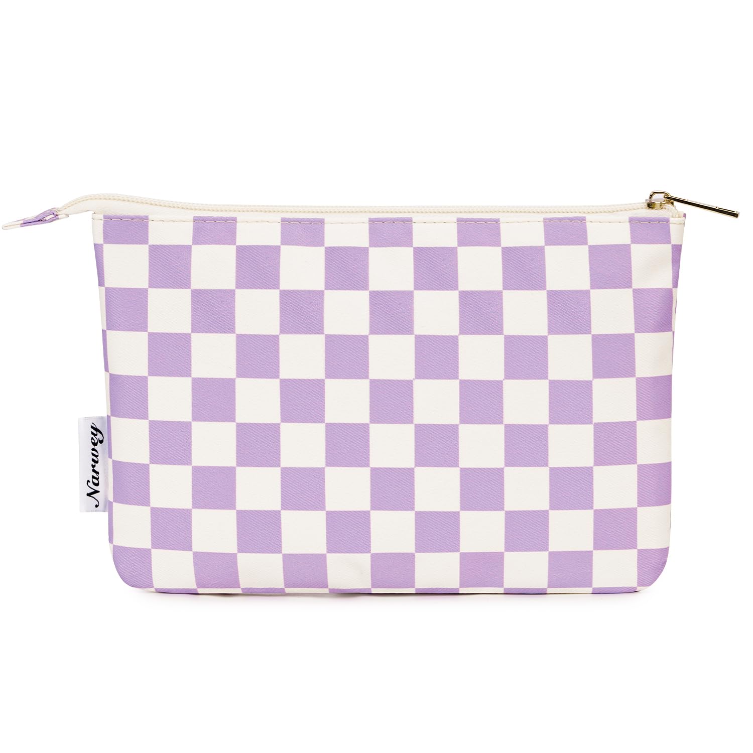 Narwey Small Makeup Bag for Purse Travel Makeup Pouch Cosmetic Bag Zipper Pouch Bags for Women (Purple Checkerboard)