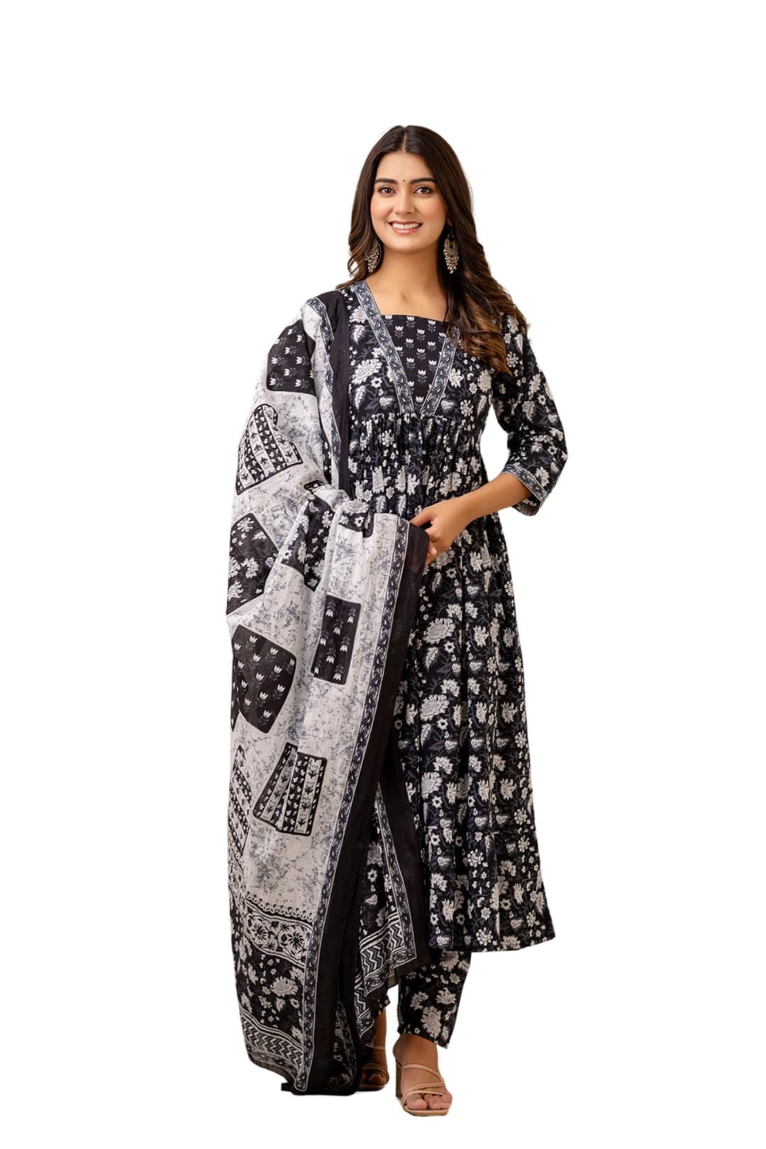 Shienzy Cotton Blend Square Neck Kurta Set With Dupatta For Women | Women Kurta Sets With Dupatta (1609-1610) (In, Alpha, Xl, Re