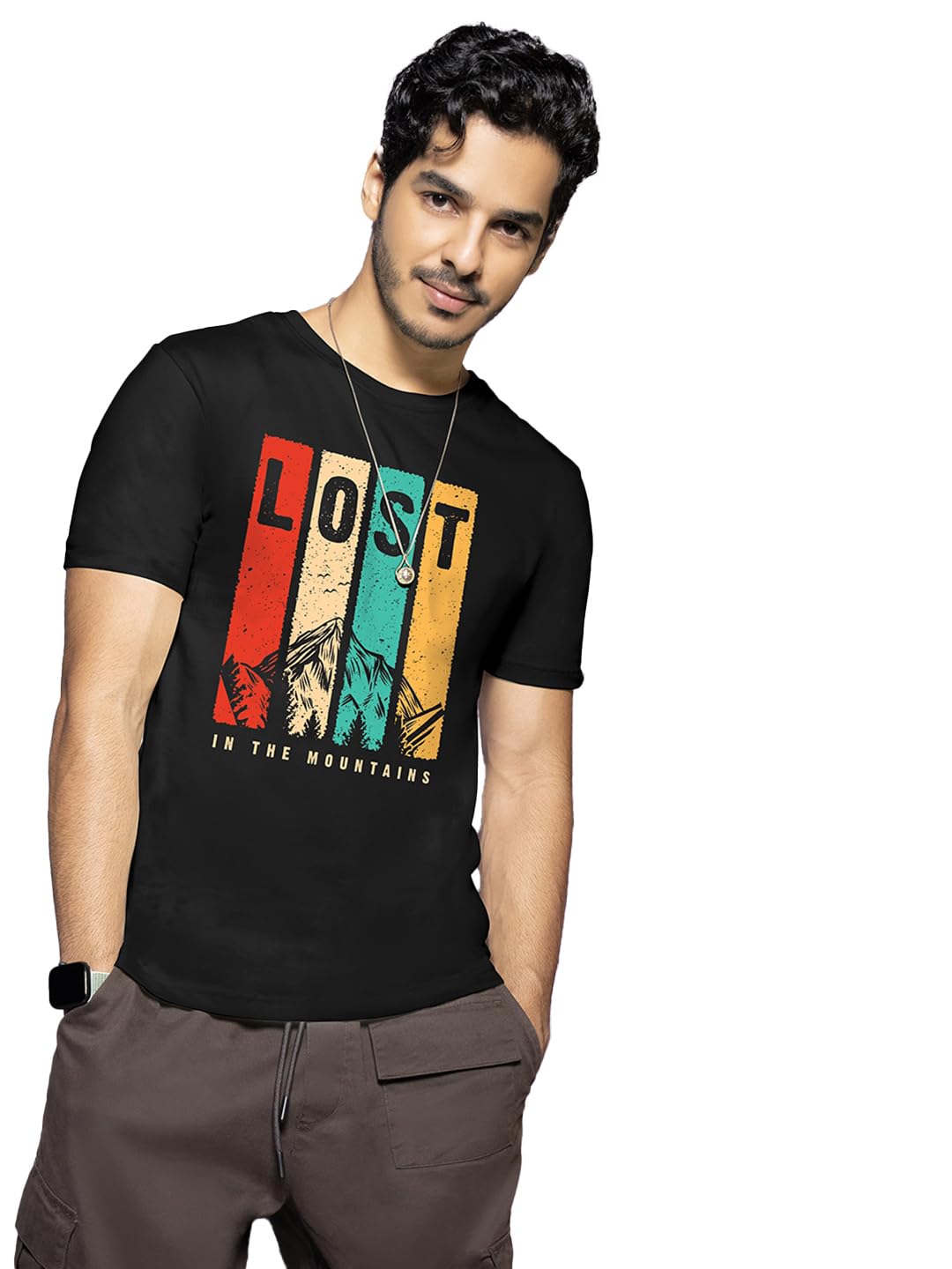 Bewakoof MenS Graphic Print Regular Fit Half Sleeve Round Neck Cotton T-Shirt Black