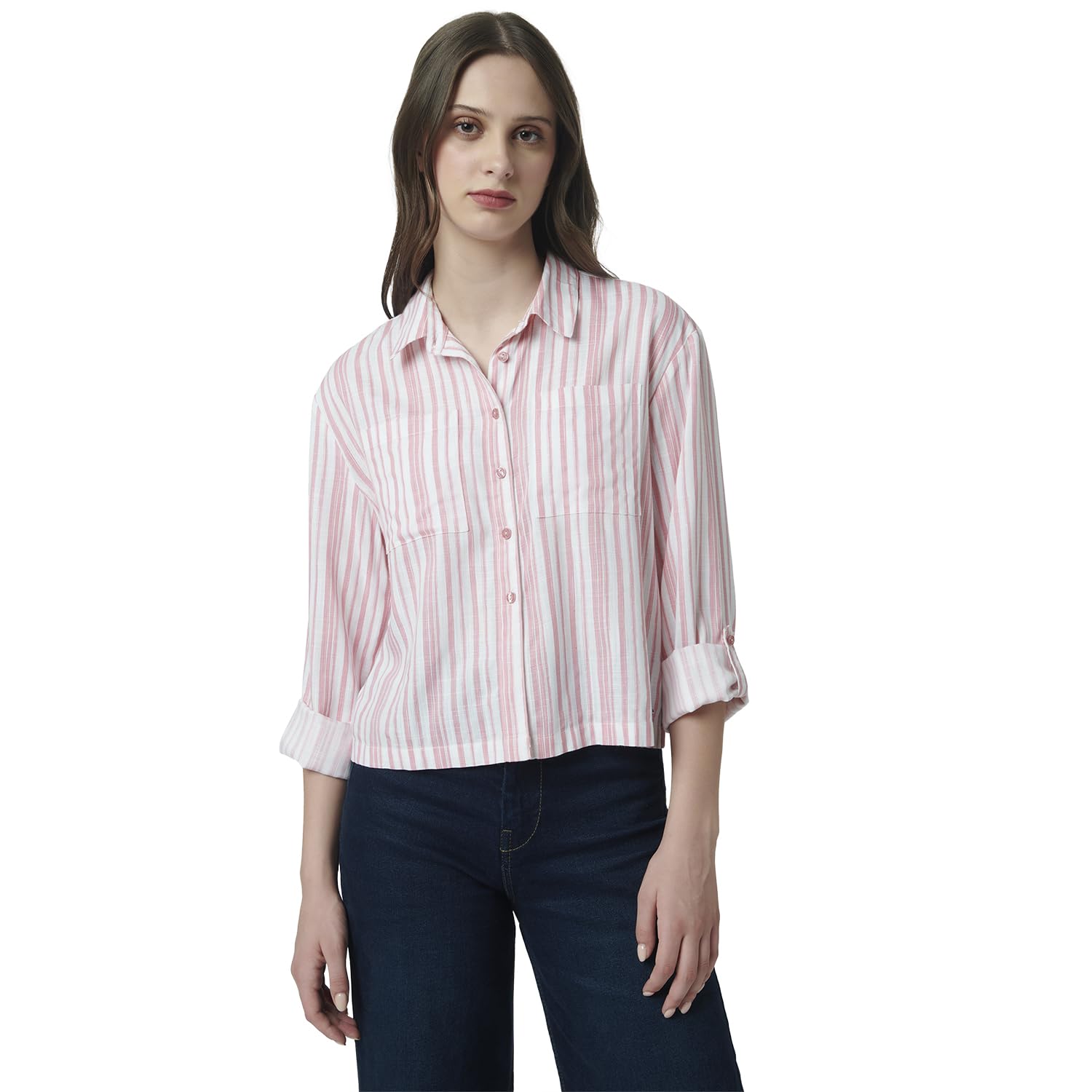 Pepe Jeans Stripes Viscose Round Neck WomenS Shirt (Pink, Xl)
