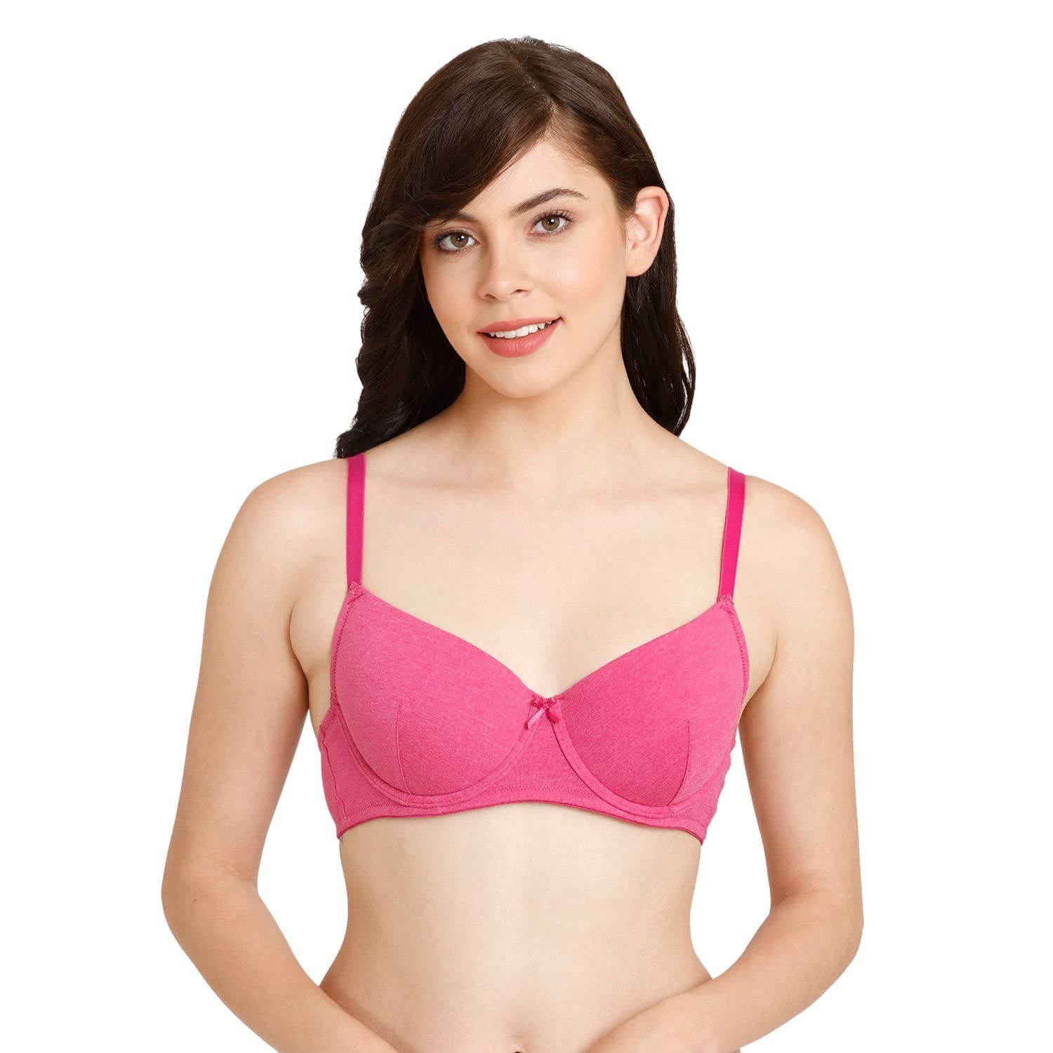 Rosaline by Zivame Womens Polyester Cotton Padded Underwire_Type.Value Casual 3/4Th Coverage T-Shirt Bra (RO1211FASHBPINK0036C_