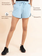 Nykd (Nyk039 Relaxed Fit Terry Cotton Shorts For Women | Soft & Comfy Shorts With Drawcord Waistband & 2 Side Pockets | Ideal Fo
