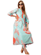 ANNI DESIGNER Womens Cotton Blend Anarkali Printed Kurta with Pant (Santra Orange-JL_S_Orange_Small)