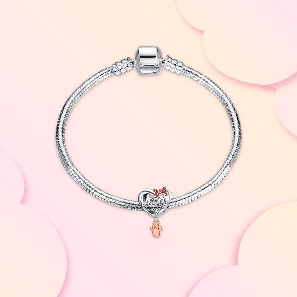 Annmors Lovely Jewelry Love Mom   Dangle Charm in 925 Sterling Silver Mother Heart Charm Dangle for Women Bracelet & Necklace DI