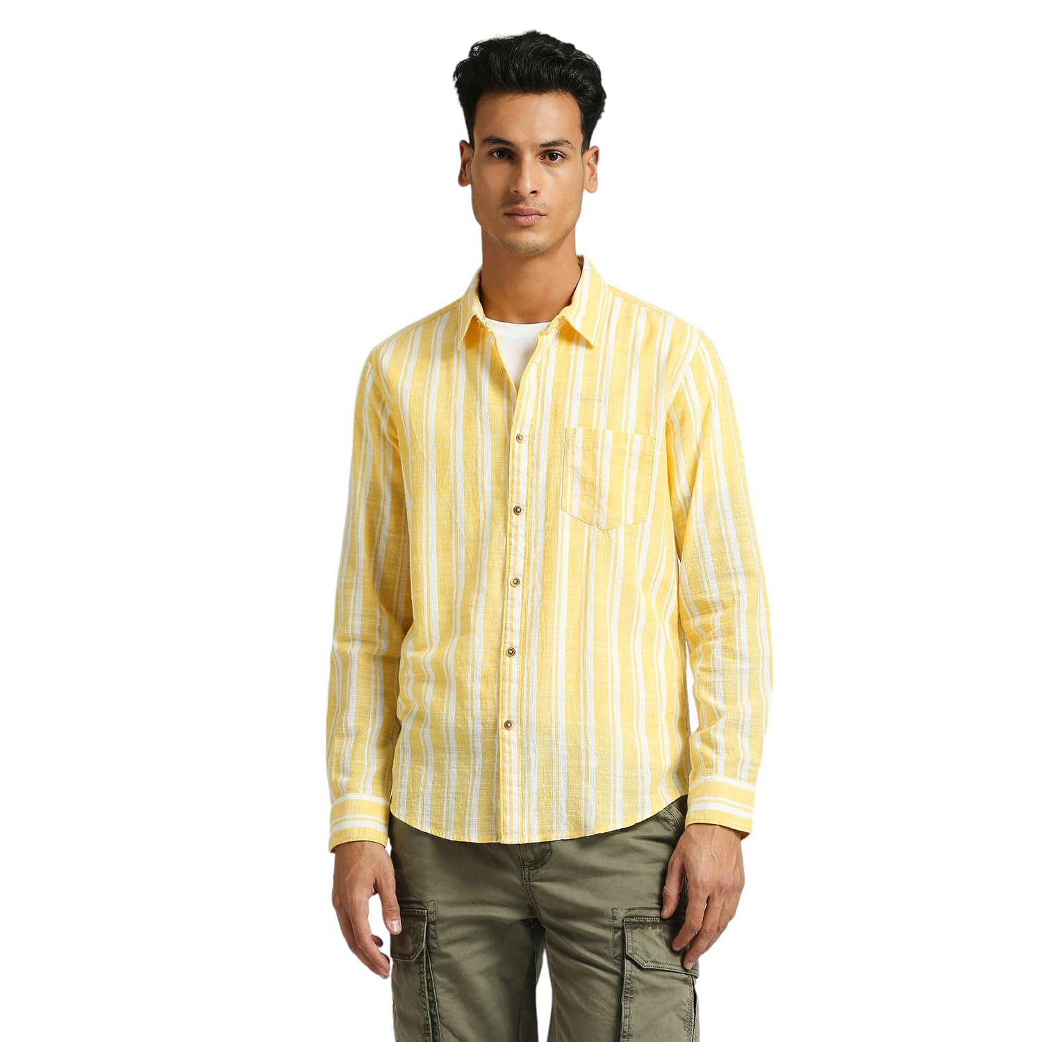 Pepe Jeans MenS Striped Regular Fit Shirt (Pm308594_Yellow