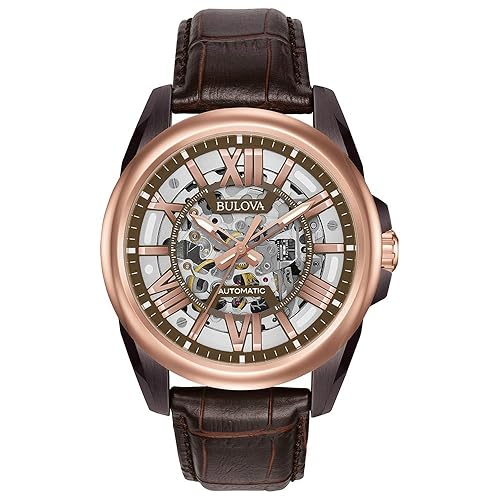 Bulova Men's Classic Sutton 3-Hand 21-Jewel Automatic Watch, 42 Hour Power Reserve, Skeleton Dial, Luminous Hands, 100M Water Re