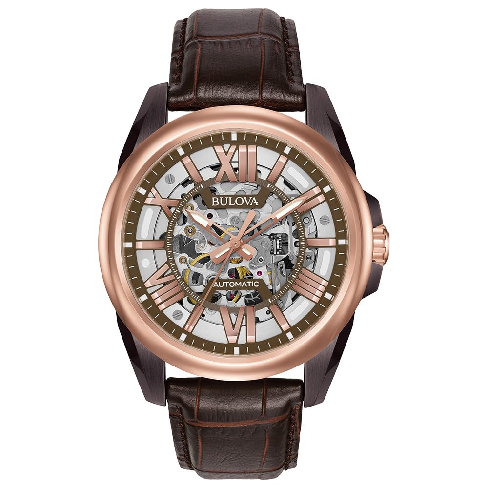 Bulova Men's Classic Sutton 3-Hand 21-Jewel Automatic Watch, 42 Hour Power Reserve, Skeleton Dial, Luminous Hands, 100M Water Re