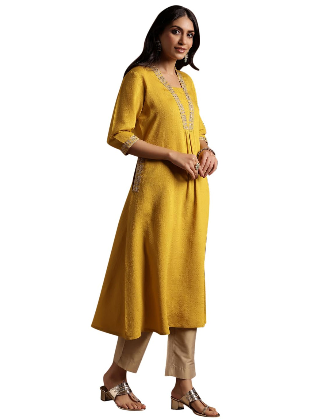 Libas Womens Yoke Design Silk A-Line Kurta For Women